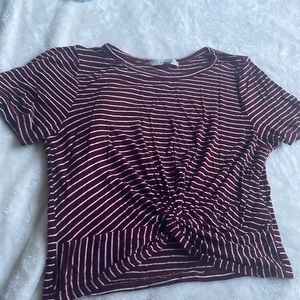 Red and white stripped cropped shirt